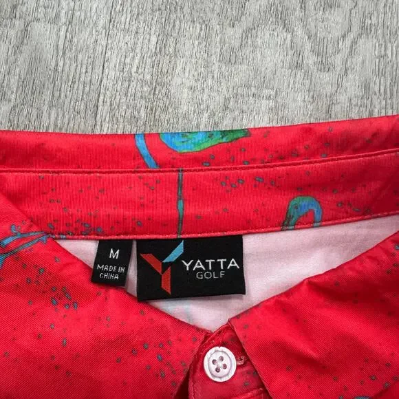 Yatta Golf Polo Shirt Men's Medium Animal Print Flamingos Stretch Golfing Sports - Picture 4 of 8